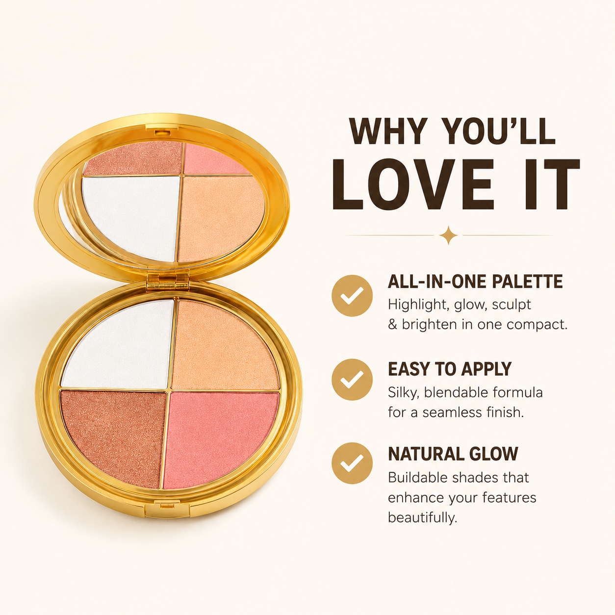 2 In 1 Highlighter Eyeshadow Blush Palette